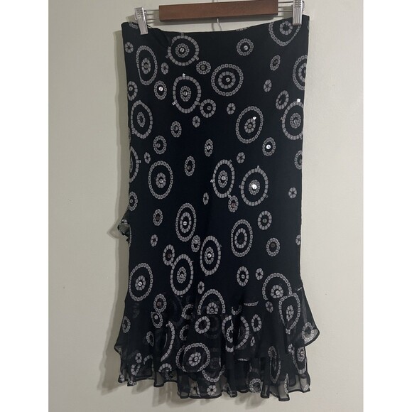 Vtg ALFANI Black Silk Ruffle Sequin Fit & Flare Skirt Size 4 Fairy Whimsygoth - Picture 4 of 8